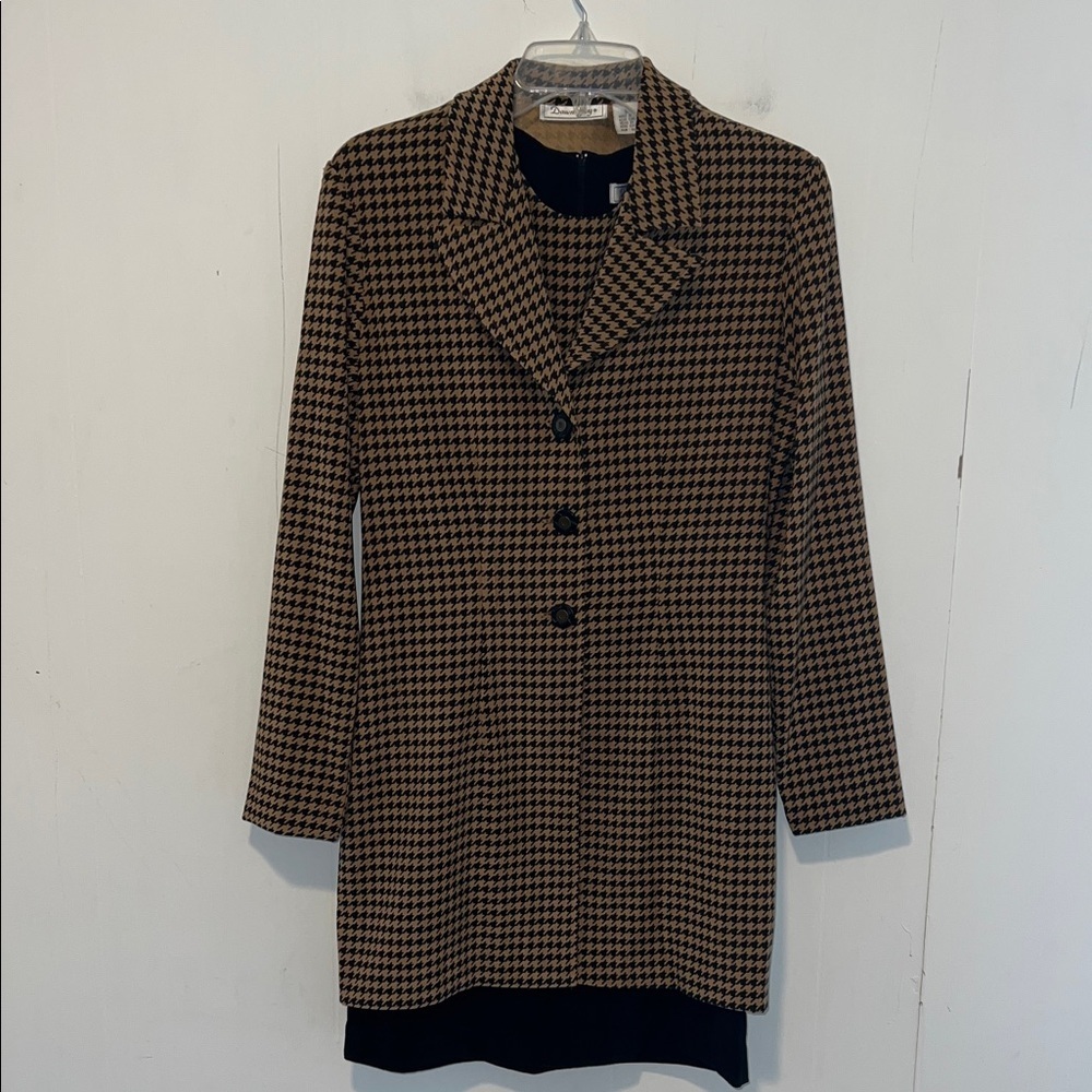Dawn Joy Houndstooth Button-Front Coat / SleevelessDress Black & Brown 0329264